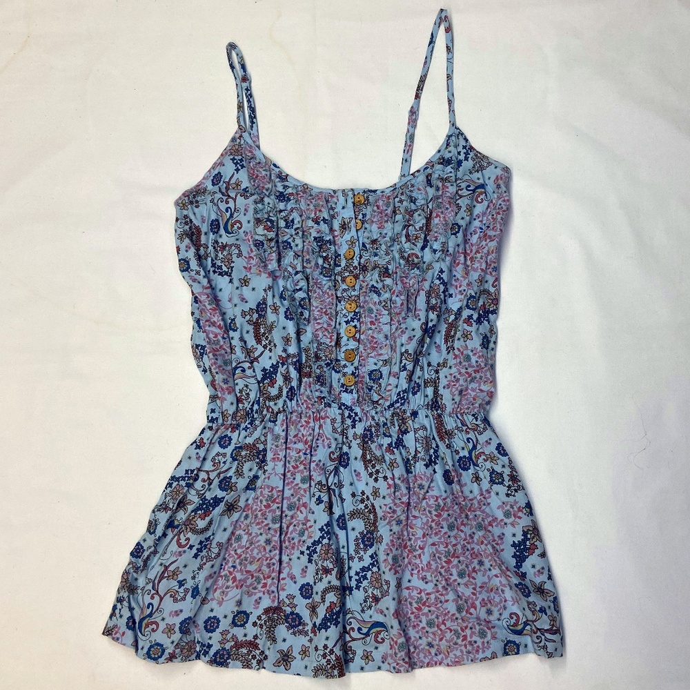 Floral Print Tank Top Blouse w Elastic Waist Sm